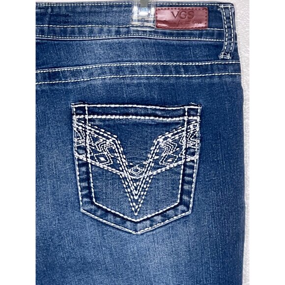 VGS Women Capri Jeans Blue Size 14 Stretchy Cotton Embroidered Pockets Mid-Rise - Picture 9 of 16